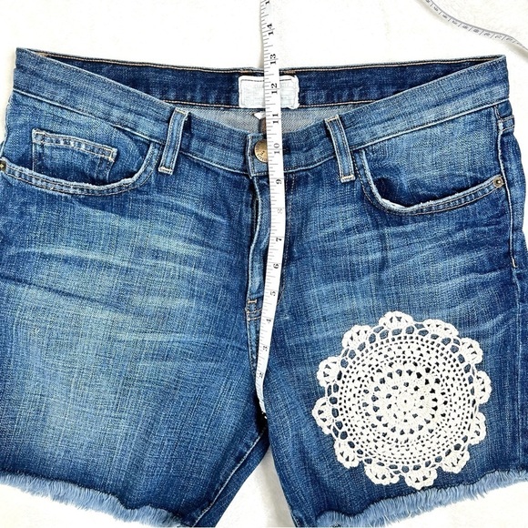 Current Elliot High Rise The Rolled Short Crochet Lace Denim Jean Shorts Frayed - Picture 12 of 16